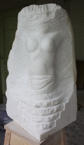 Amor Fugit, marble sculpture by J van Bavel