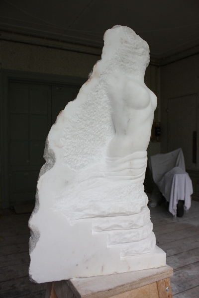 Amor Fugit, marble sculpture by J van Bavel
